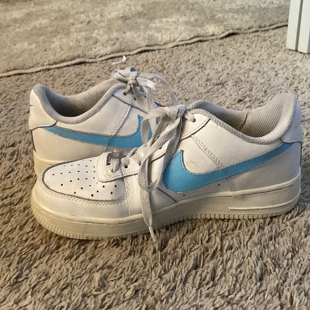 Size 7, Nike airforces, blue butterflies, blue & white